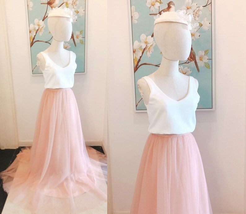 Two Pieces Boho Tulle Bridesmaid Dresses Peach Tulle Etsy