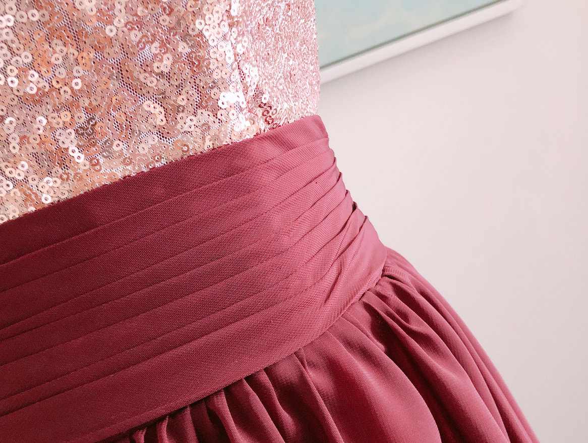burgundy rose gold bridesmaid dresses Burgundy Bridesmaid Dress: Rose Gold Sequin V-Neck Gown