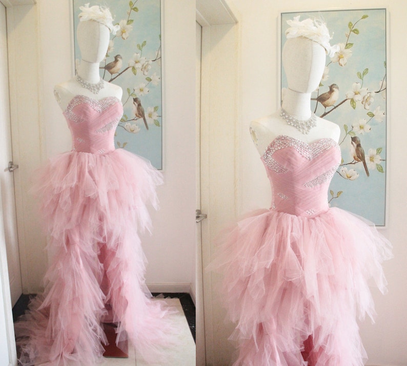 Elegant Sweetheart Blush Pink Tulle High Low Wedding image 0