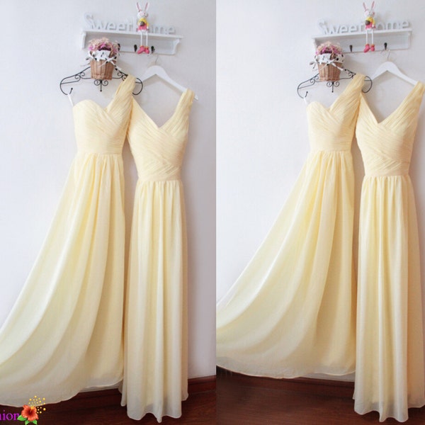 Yellow Bridesmaid Dresses,Long One Shoulder Bridesmaid Dresses,V Neck Fitted Bridesmaid Dresses Yellow