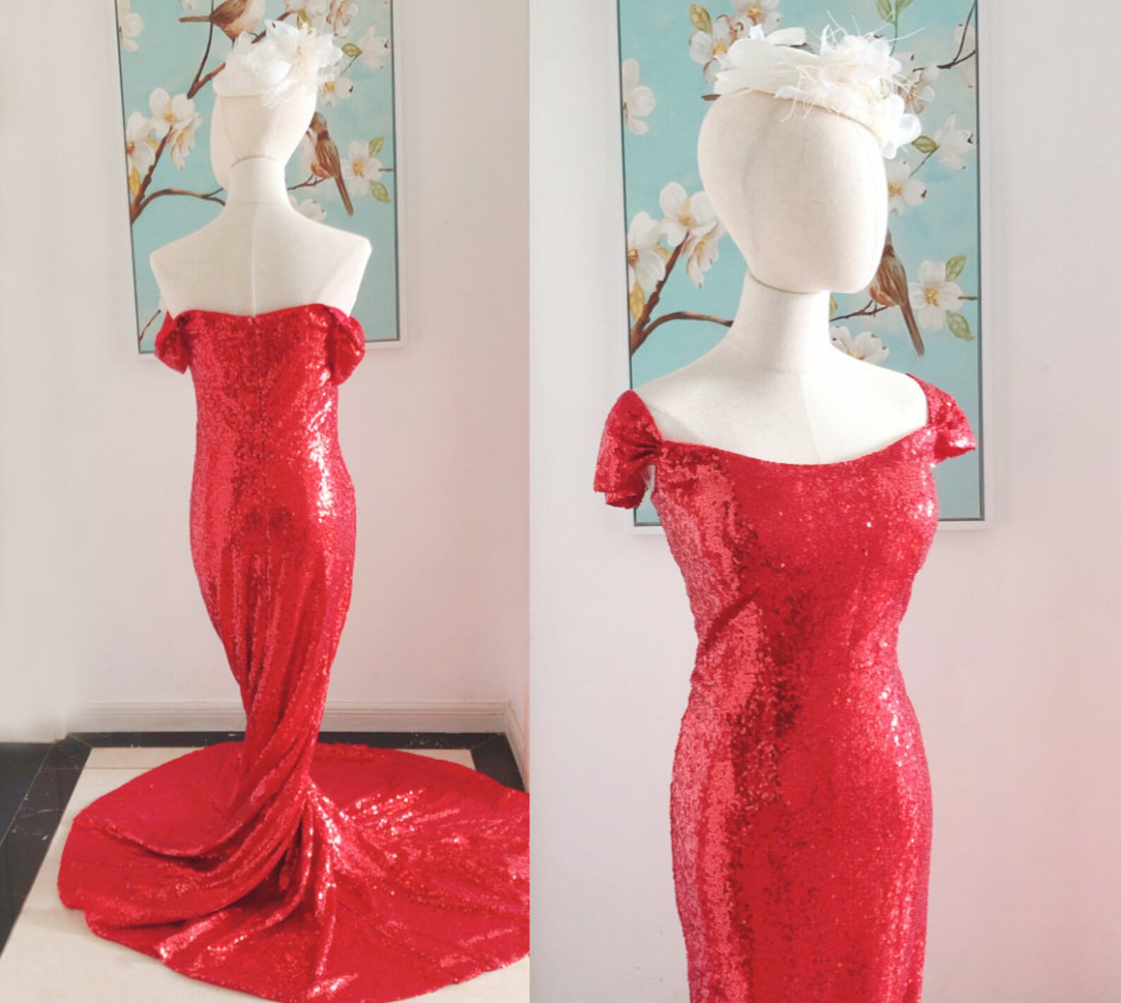 4610323 Red Off-Shoulder Mermaid Dress