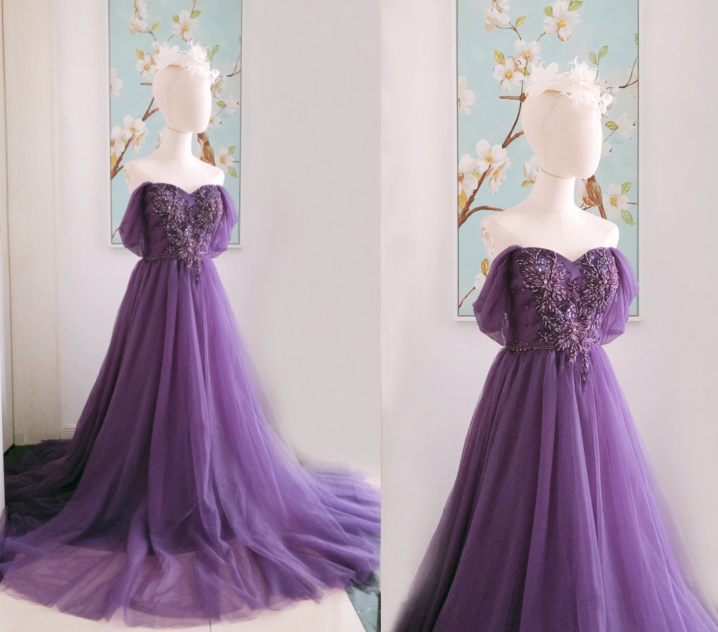Glamorous One Shoulder Purple Tulle Prom Dress New Fashion Cloud Wedding  Gown - June Bridals