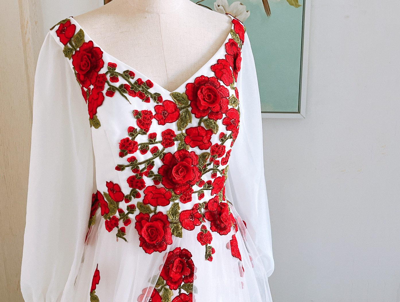 white and red wedding dresses with sleeves Fancy Red Lace White Satin V-neck Tank Sleeve Wedding Dress, Red