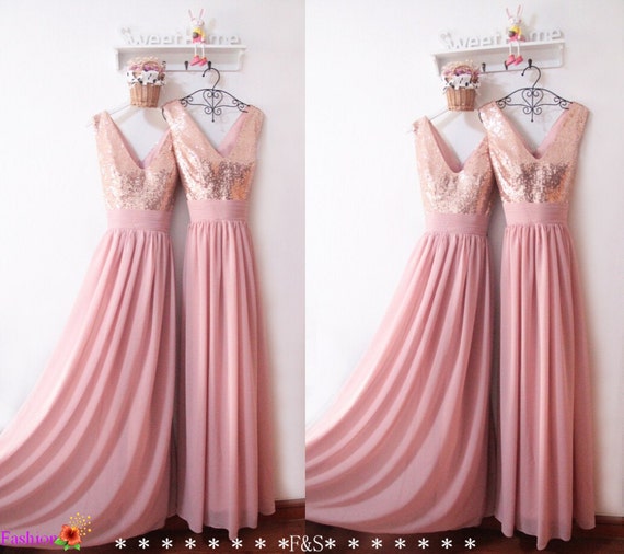 dusty pink and gold bridesmaid dresses