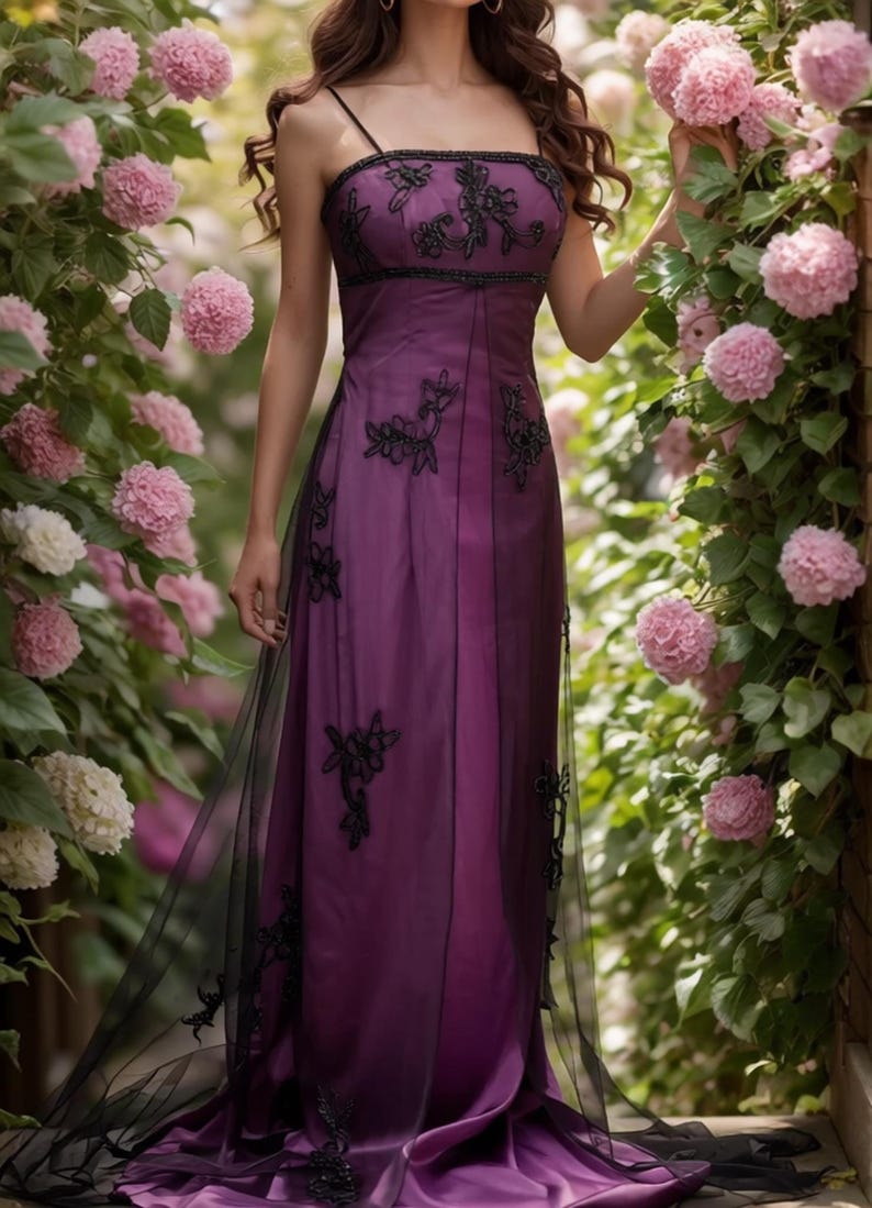 Vintage 90s Purple Satin Prom Dress: Beaded Y2K Gown Vintage Hoco image 2
