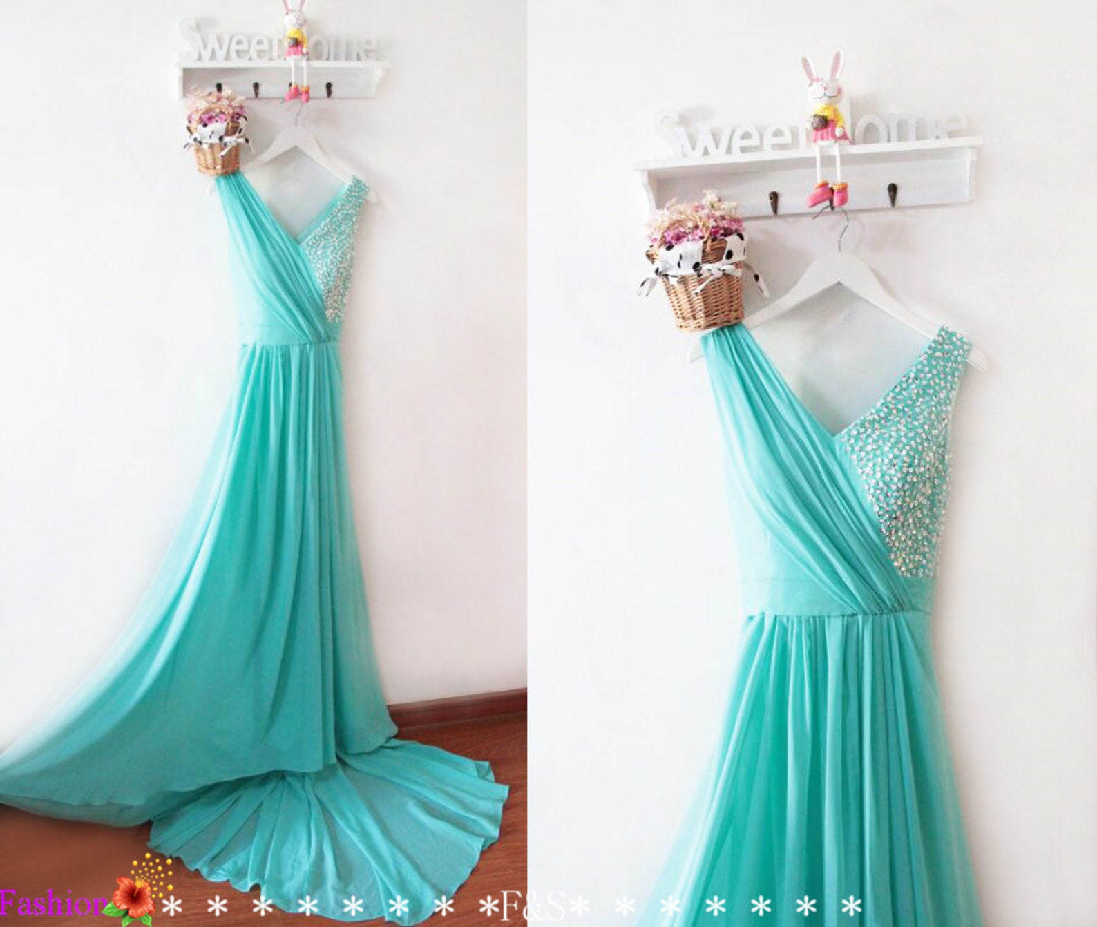 Elegant Prom Dressaqua Bridesmaid Dressreception Etsy