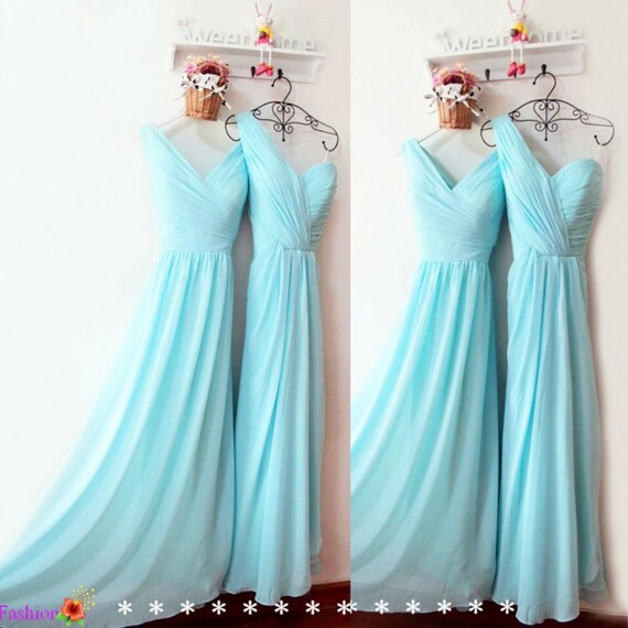 Baby Blue Bridesmaid Dress Elegant One Shoulder Simple Modest Wedding Bridesmaid  Gown - Etsy Israel