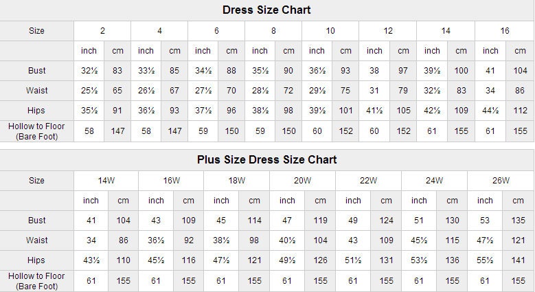 blush prom size chart