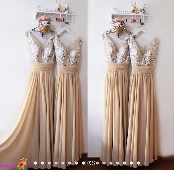 Duplicación lb Arroyo Vestidos de dama de honor de lentejuelas de champán vestido - Etsy México