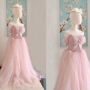 Sweetheart pearl off shoulder blush pink puffy tulle wedding dress,pink ball gown prom birthday dress,princess blush bridesmaid dresses