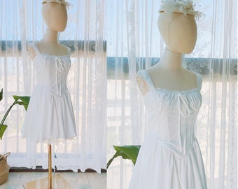 Encantador vestido de verano mini corsé de estilo francés, vestido de verano corsé mini, vestido corto blanco de regreso a casa, lindo regalo para mujeres