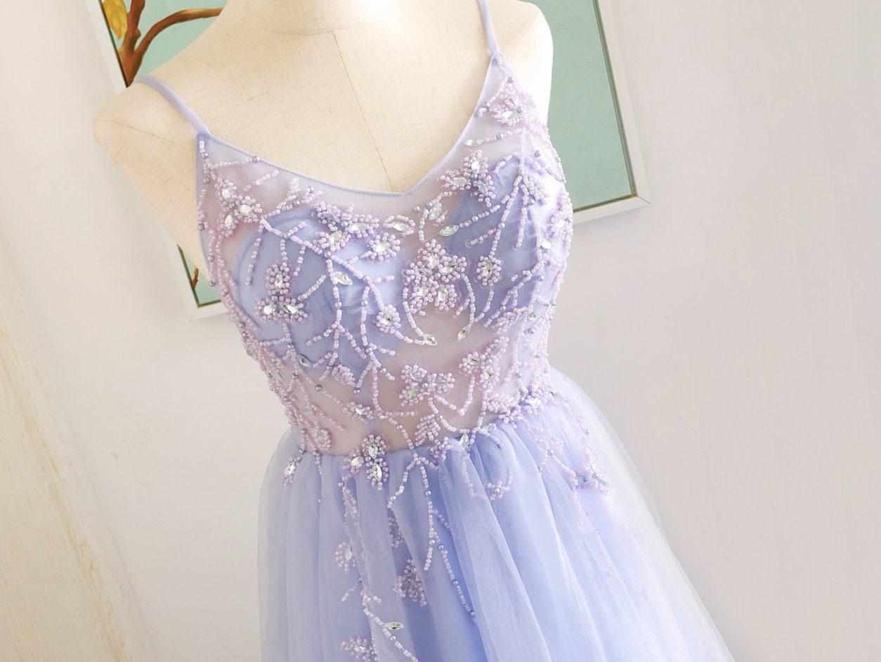 Satin Draped Trumpet Dress with Beaded Trim Lilac