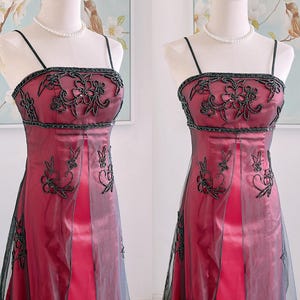 Vintage 90S Burgundy Prom Dress Y2K Black Beaded Gown Prom Party Dresses image 9