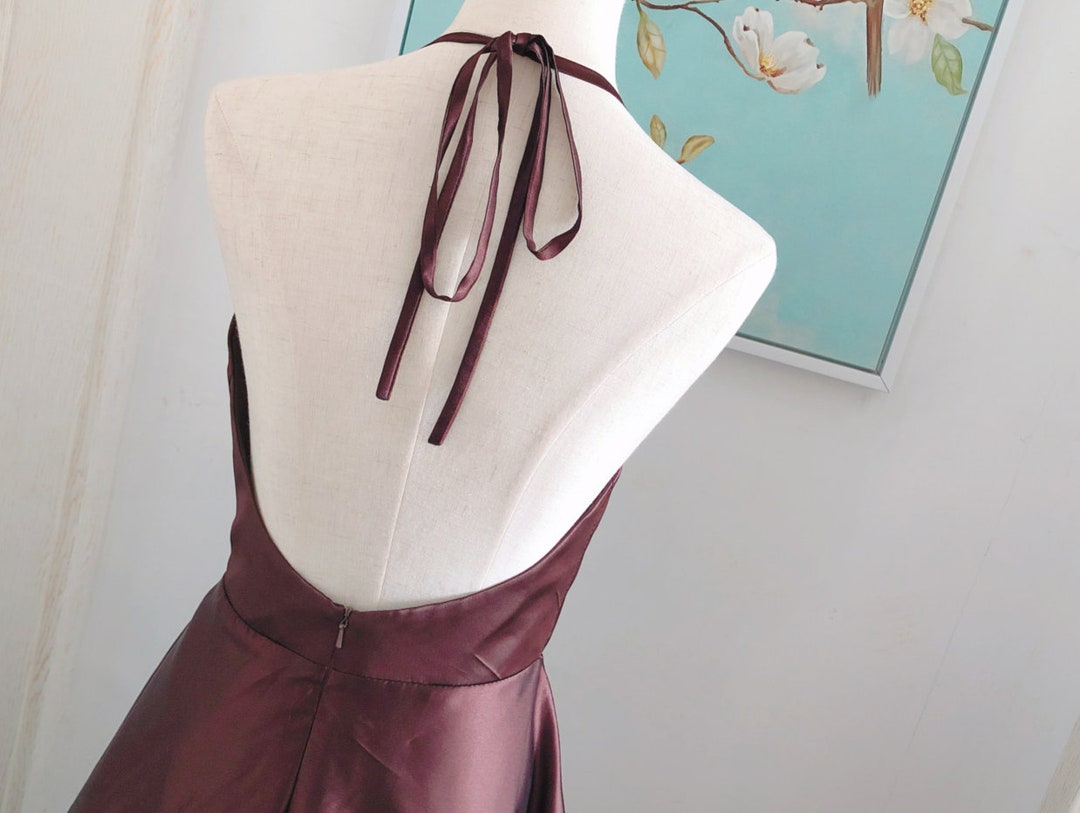 Brown Satin Prom Dress: High Slit Backless Formal Gown - Etsy