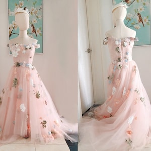3D Floral off Shoulder Blush Pink Wedding Dress With Applique,lace ...