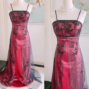 Vintage 90S Burgundy Prom Dress Y2K Black Beaded Gown Prom Party Dresses image 3