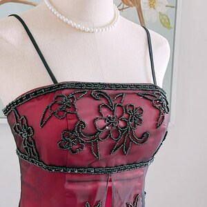 Vintage 90S Burgundy Prom Dress Y2K Black Beaded Gown Prom Party Dresses image 7