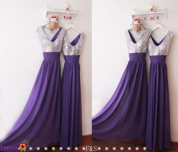 purple silver prom dresses