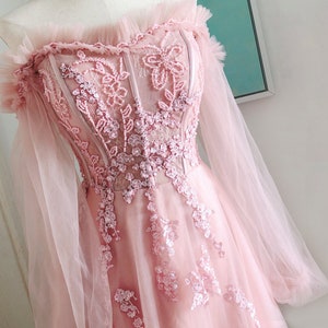 blush fairy prom dresses,long blush pink prom dresses with long sleeve,pink formal prom dresses image 6