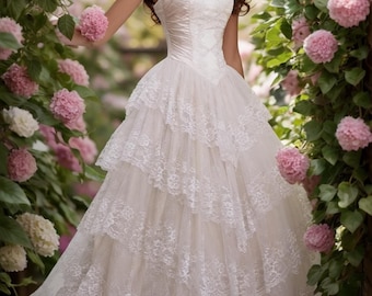 Y2K Tiered Lace Brautkleider Sweetheart Brautkleider Layered Lace