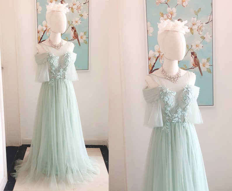 green tulle bridesmaid dress