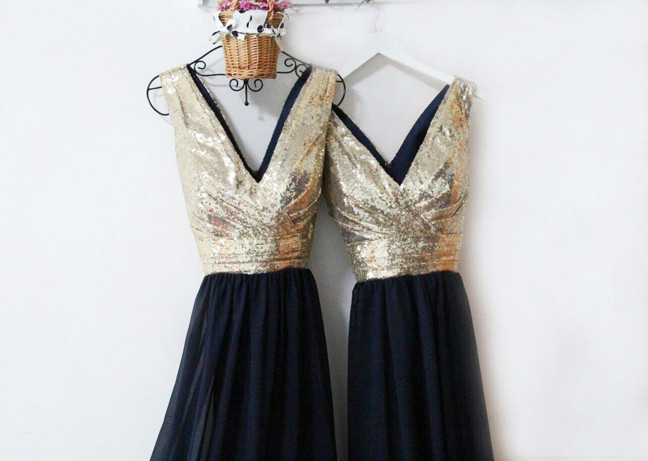 navy and gold prom