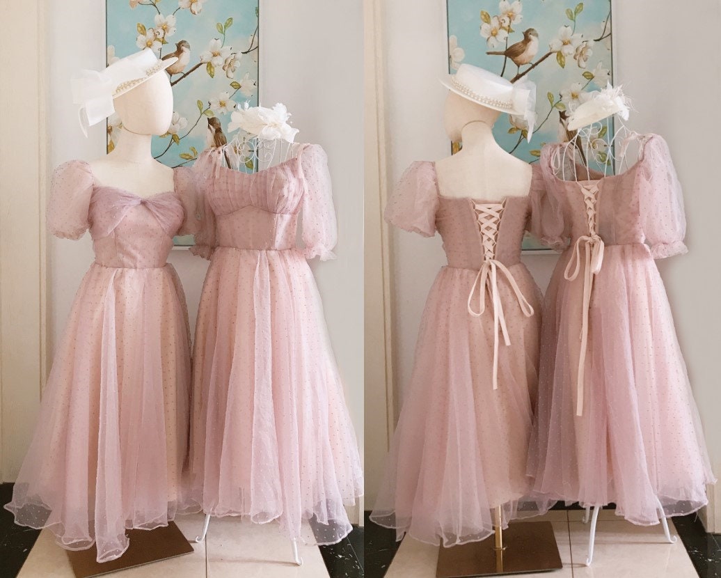 Blush tea length bridesmaid dresses online
