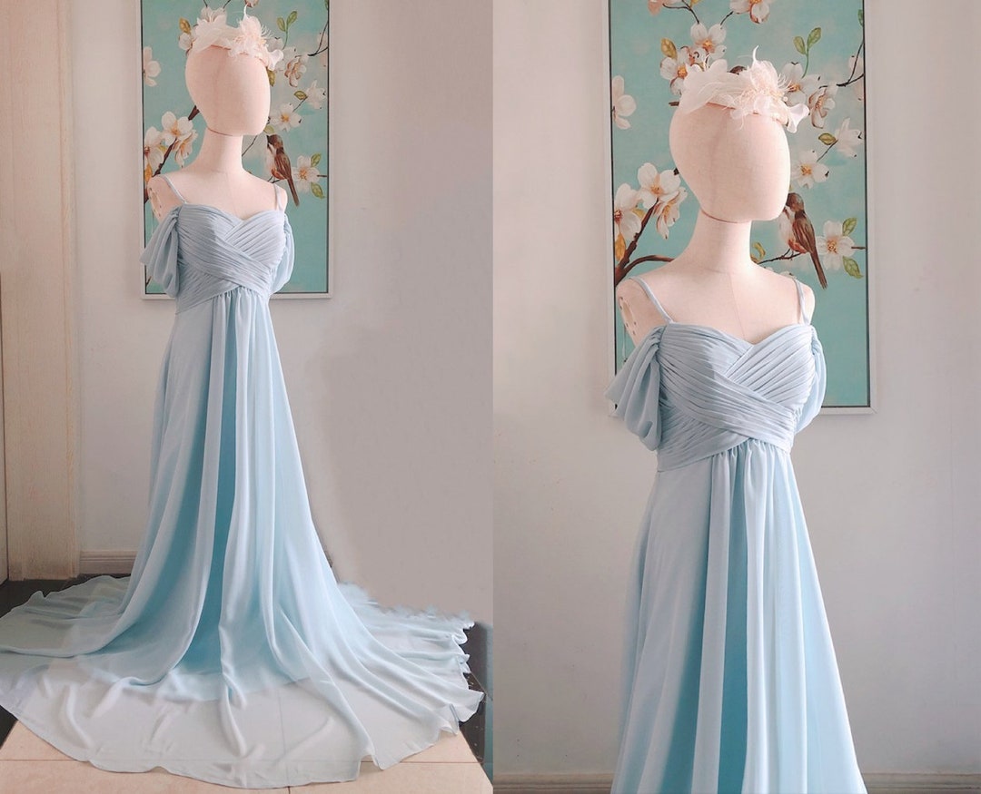 Blue off the shoulder bridesmaid dress hotsell