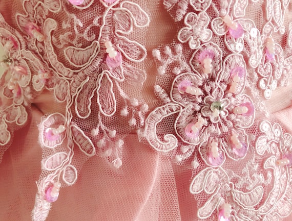Pink High-low Dress: Lace Applique Tulle Homecoming Dress
