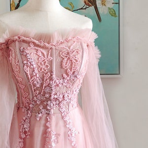 blush fairy prom dresses,long blush pink prom dresses with long sleeve,pink formal prom dresses image 4