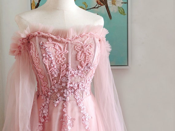 Off the Shoulder Shiny Sequin Tulle Fairy Prom Dresses, Dusty Blue Prom Dresses, Newest Prom Dresses Off the Shoulder Shiny Sequin Tulle Fairy Prom Dresses, Dusty Blue Prom Dresses, Newest Prom Dresses