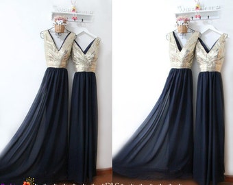 Gold and Navy Dress - Etsy