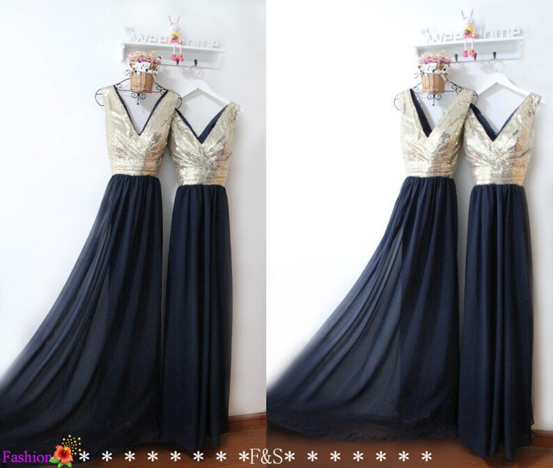 navy and gold prom