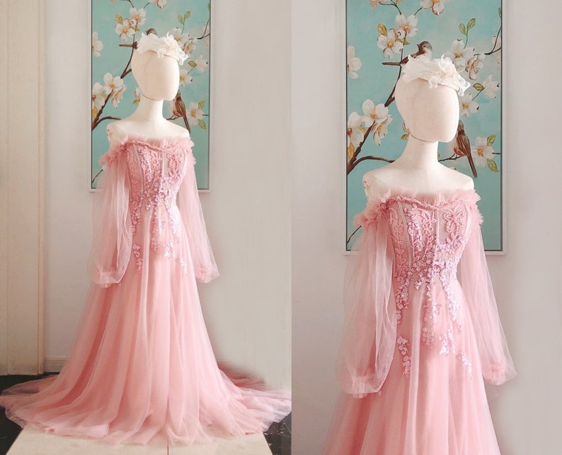 Sweetheart beaded long sleeve blush pink prom dress,long blush pink bridesmaid dress with sleeves,pink formal evening prom dresses 