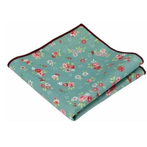 Turquoise Floral Pocket Square.Turquoise Jacquard Floral Handkercheif.10&quot;x 10&quot;.Wedding.Gifts.Prom.