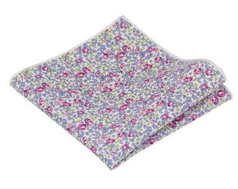 Blush Pink Floral Cotton Pocket Square: Wedding Handkerchief