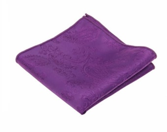 Purple Silk Paisley Pocket Square.Purple Silk Handkerchief.Purple Pocket Square for Men.