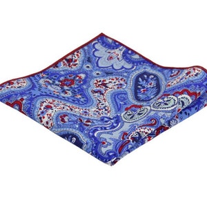 Handkerchief.Mens Gifts.Prom.Wedding de bolsillo de seda azul y rojo Square.Mens Paisley.