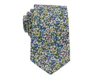 Grass Green and Aqua Blue Floral Tie.Aqua Jacquard Floral Tie .Mens Floral Skinny Tie.Cotton Floral Tie.