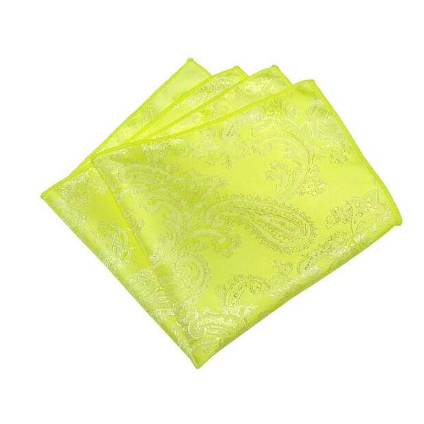 Lemon Silk Paisley Pocket Square.Lemon Yellow Wedding Handkerchief.Mens Hanky Lemon .Wedding Favors.Gifts.Matching Set.