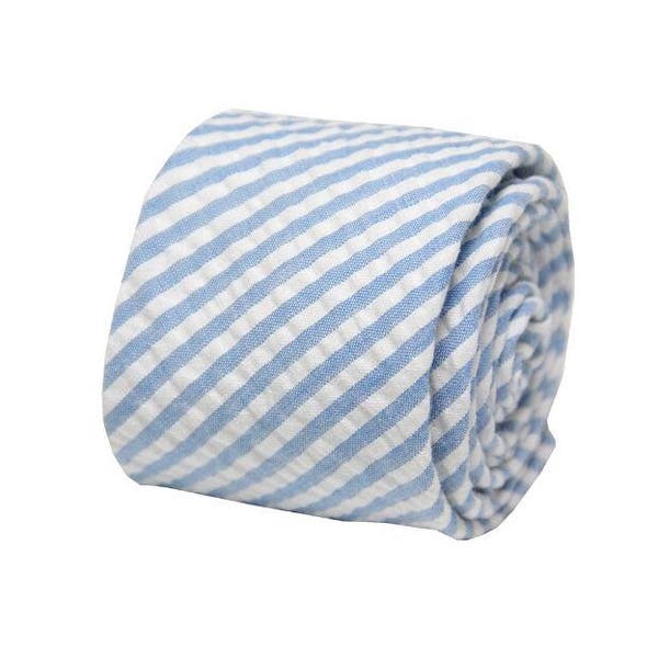 Blue Ties for Men. Blue Seersucker Neckties for Men. Light Blue Slim Ties.Blue Cotton Neckties for Groomsmen. Blue Stripe Ties. Mens Gift.