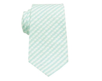 Mint Green Seersucker Tie.Mint Green Wedding Tie.Mint Striped Neckties.Mens Ties.