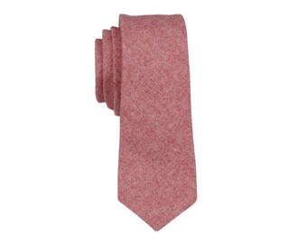 Coral Wool Tie.Coral Skinny Tie. Coral Wedding Tie.Coral Neckties for Men.Groomsmen Gifts.