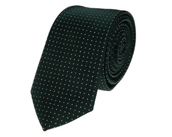 Army Green Necktie: Men's Dark Green Tie with White Dots