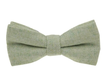 Mint Green Wool Bowtie: Pre-Tied Wedding Groomsmen Bow Tie