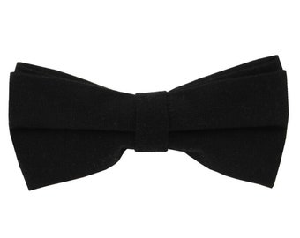 Corbatas de lino negro. Pajaritas negras para Hombres.Solid Black Bow Ties.Black Wedding Bowtie.Groomsmen Bowties.Mens Gifts.