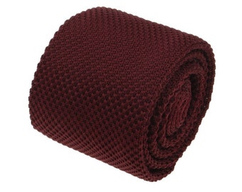 Burgundy Knit Ties. Claret Color Knitted Necktie. Mens Slim Tie. Wedding Groomsmen Mens Gifts