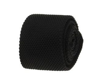 Corbatas de punto negras. Corbata de punto negra. Corbata fina para hombre. Regalos para padrinos de boda.