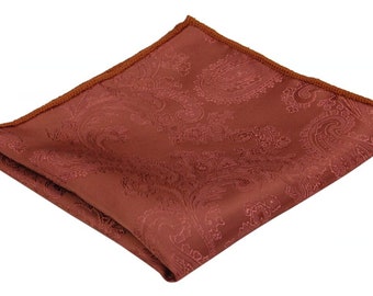 Cinnamon Pocket Square. Terracotta Hanky for Wedding Groomsmen Groom.