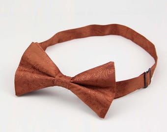 Auburn Bow Ties for Men Wedding - Mens Paisley Pretied and Self Tied Bow Tie - Sienna Orange Color Bowtie for Kids Boys Toddler -